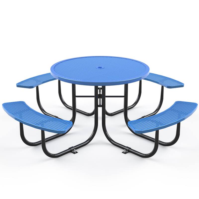 Round Outdoor Steel Picnic Table 46" with umbrella pole