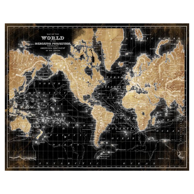 World Map on Black by Belle Maison Canvas Art Print