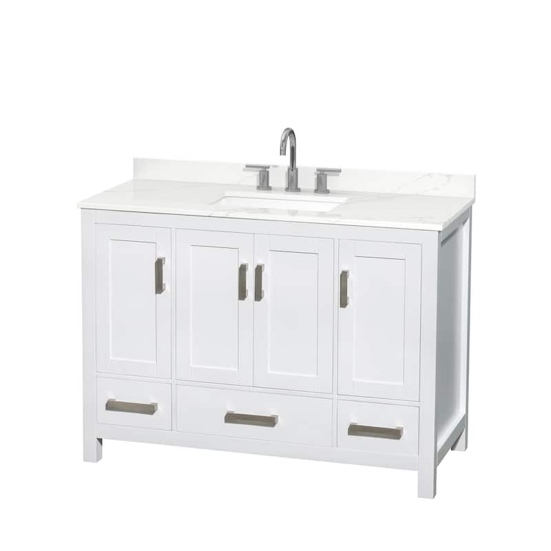 Wyndham Collection WCS141448S-QTZ-US3MXX Sheffield 48" Free Standing - White / Giotto Quartz Top / Brushed Chrome