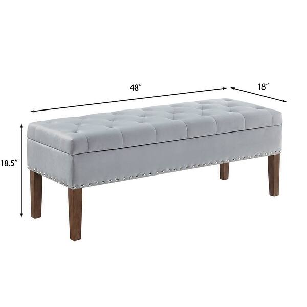 dimension image slide 3 of 4, Tufted Bench with Storage, Solid Wooden Frame, 48"L X 18"W X 18.5"H