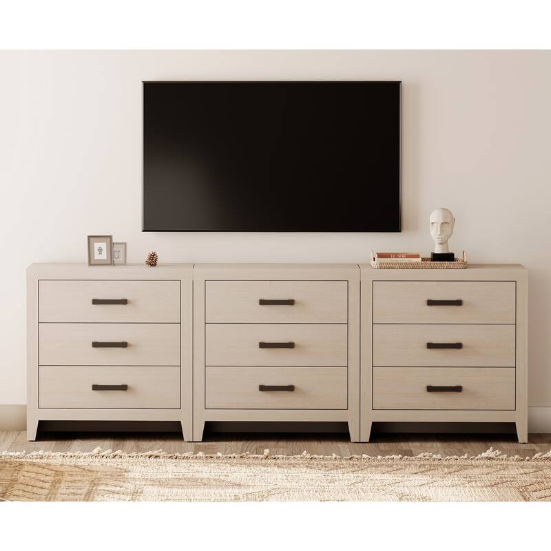 WAMPAT Farmhouse TV Stand, Modern Wood Media Console, Rustic Entertainment Center with Storage for Living Room, Bedroom - Beige - 3 Piece