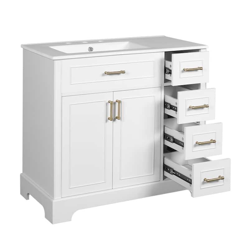 36" Luxury Elegant Bathroom Vanity with Ceramic Sink,Soft Closing Doors,4 Durable Smooth Soft-close Drawers,1 Adjustable Shelf