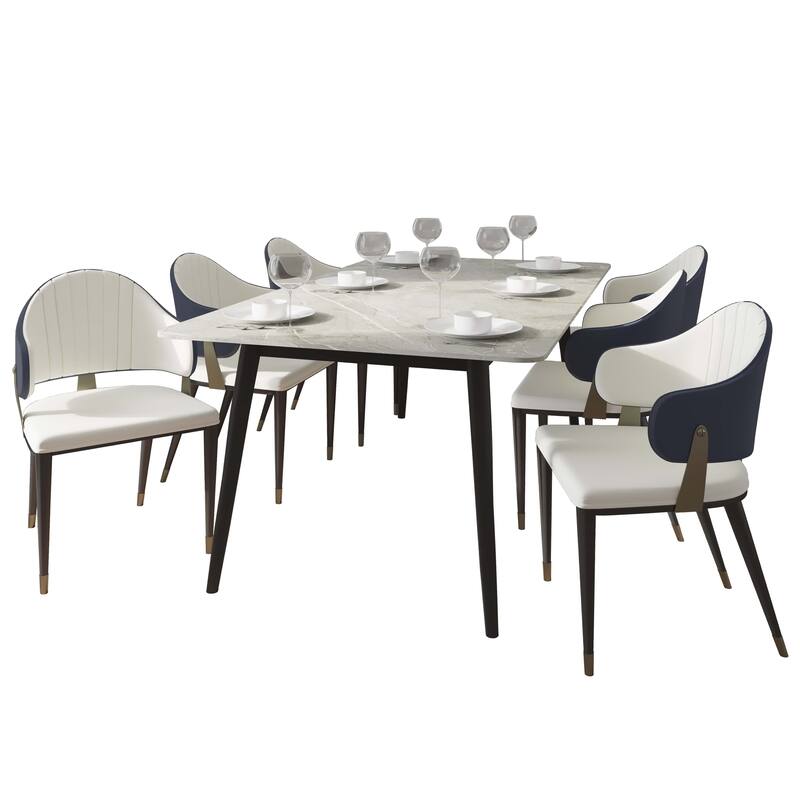 Zayle 7-Piece Dining Set 55-Inch Sintered Stone Tabletop Dining Table and 6 Arm Chairs