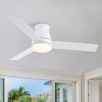 YUHAO AeroLite 48 in. Indoor White Low Profile Standard Ceiling Fan with Bright White Integrated LED Light Kit, Remote Included