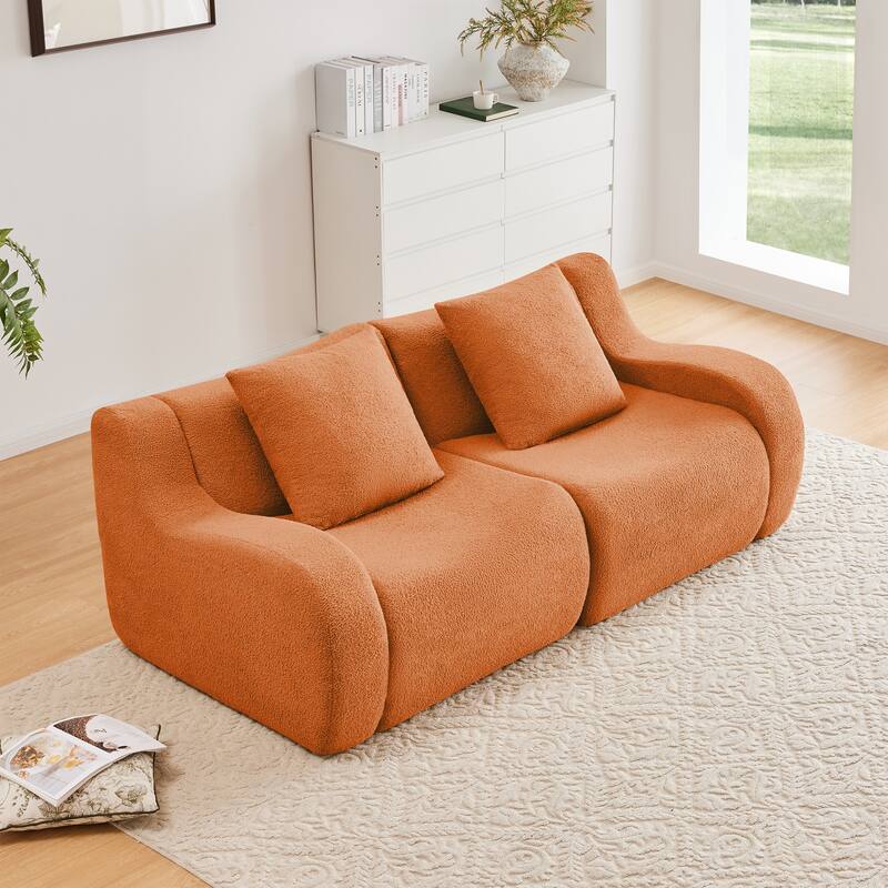 Sectional Sofa with Curved Armrests, 2-Seater Chaise Lounge Sofa Chair, Loveseat Sofa with Plush Cushions - Orange