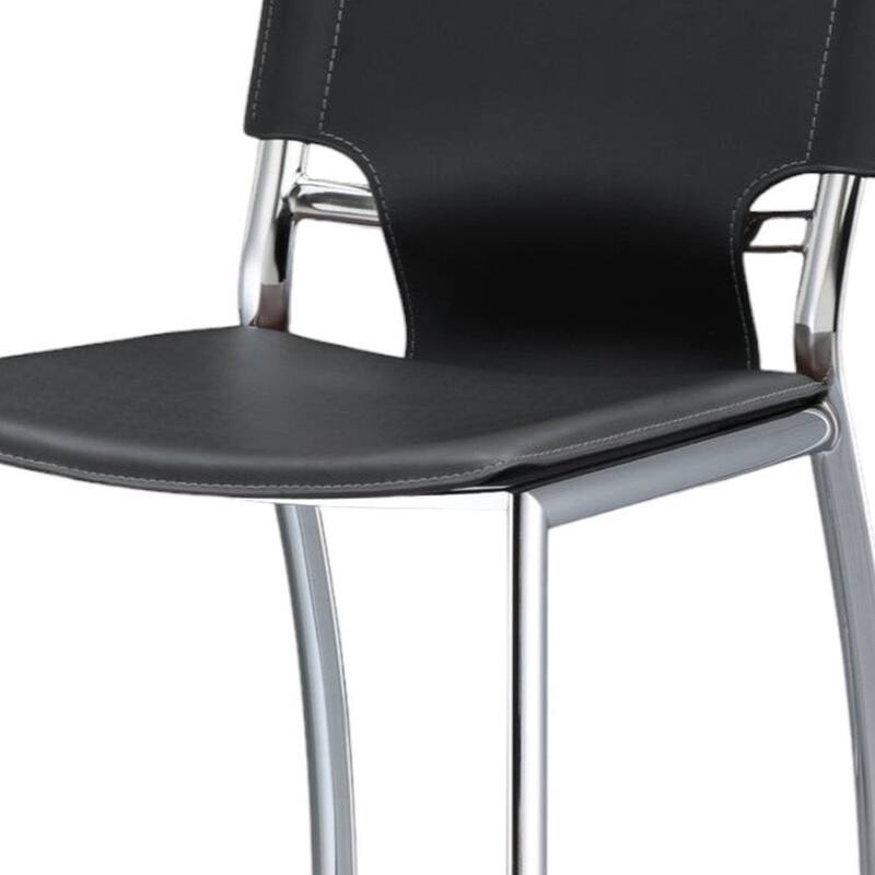 HomeRoots Set of Two 25" Black and Silver Faux Leather and Metal Low Back Counter Height Bar Chairs