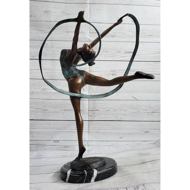 Gymnast Athlete Bronze Statue Sculpture Figure Original Art On Marble Base 21.5 Inches X 14 Inches