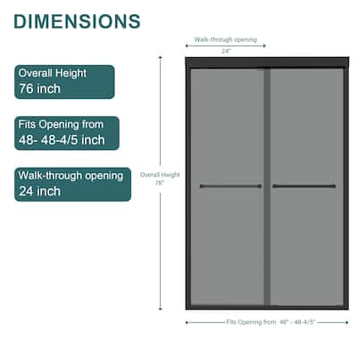 48"W x 76"H Dual Sliding Shower Door with 8mm Tempered Glass & Matte Black Frame – Walk-Through Opening