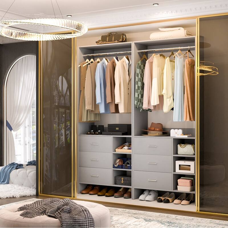 Cimly 30'' W Freestanding Closet Sytem with Hanging Rod, Closet Organizer with Drawers and Shelves