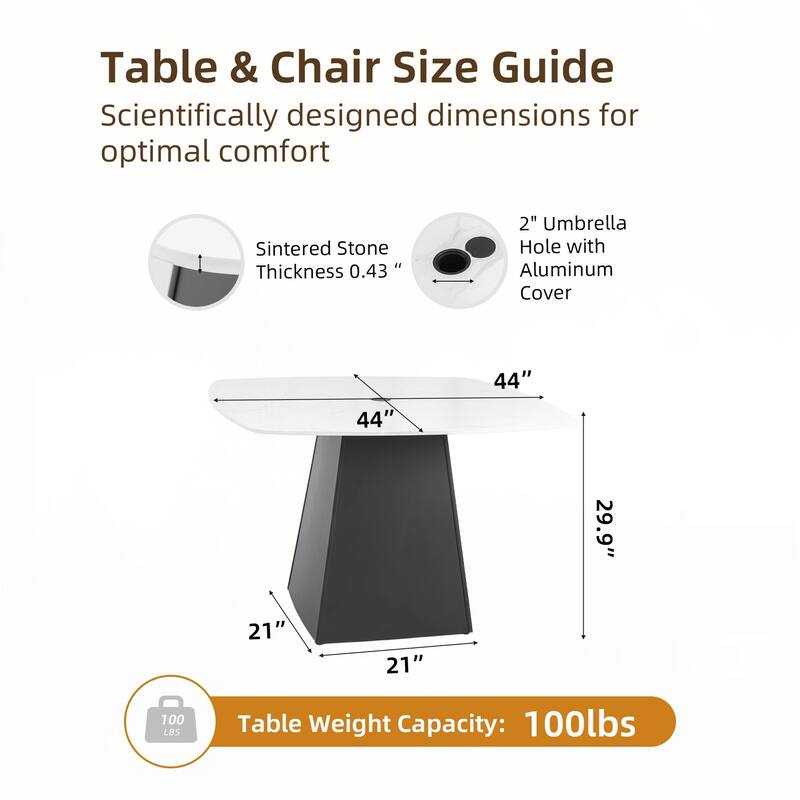 Modern 44" Rounded Square Outdoor Pedestal Dining Table