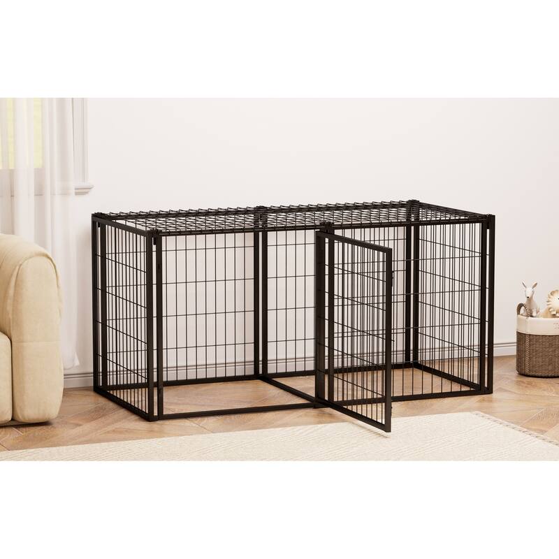 63" Iron Dog Crate with Top Cover, Dog Kennel for Small Medium Dogs