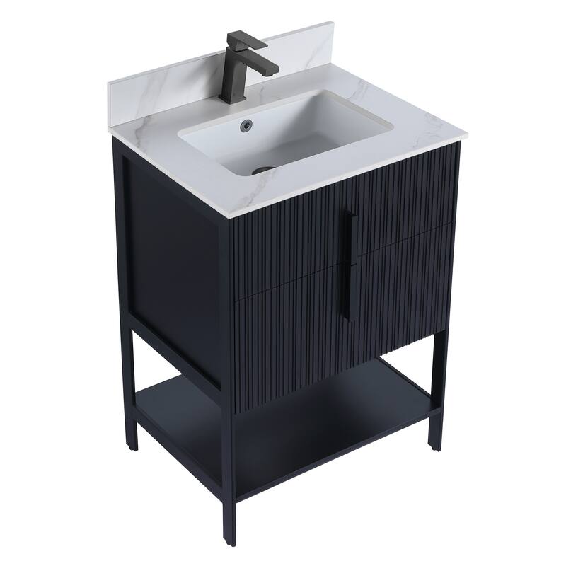 Fine Fixtures Serenity Modern Bathroom Vanity with White Carrara Stone Top