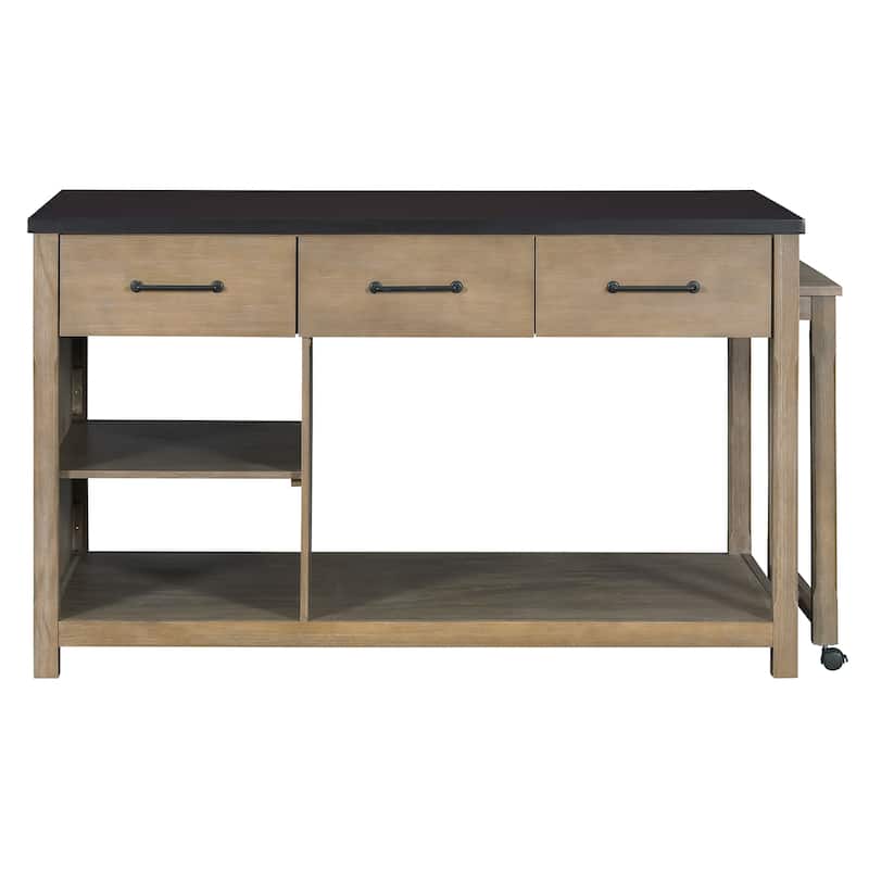 Extendable Kitchen Island with Storage, Retro Kitchen Island on Wheels