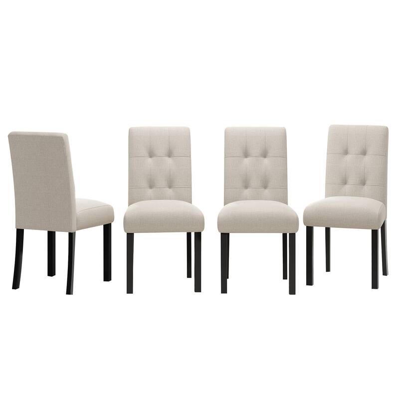 Roomfitters 4-Piece Modern Tufted Dining Chairs, Linen Upholstered Accent Chairs with High Back, Solid Wood Legs