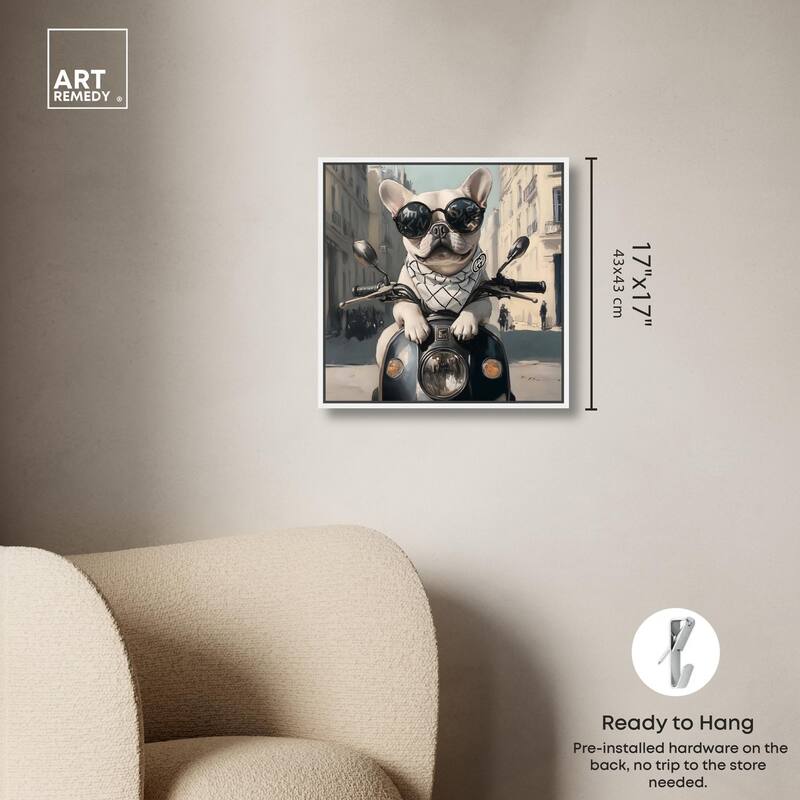 Frenchie on a Scooter Drive Canvas by Art Remedy