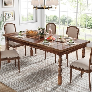 62 Inch Farmhouse Dining Table for 4-6 People, Rectangle Kitchen Dinner Table