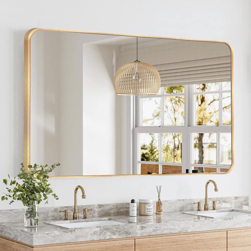 Wall Mount Bathroom Rectangle Vanity Mirror (Horizontal/Vertical) - 30x48 - Brushed Gold