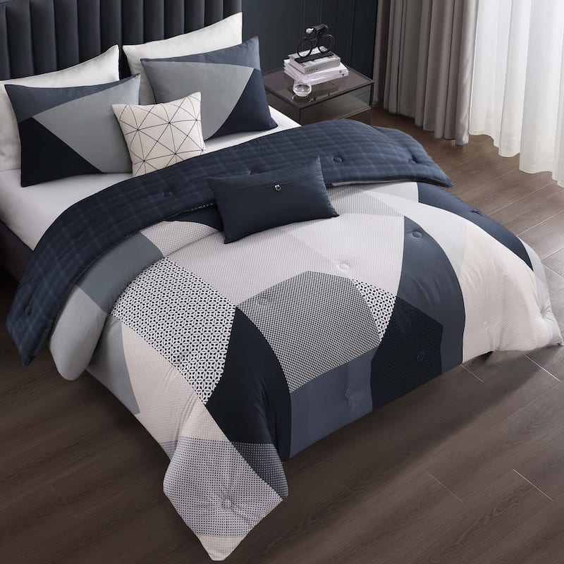Bebejan Geo Fusion 200 Thread Count 100% Cotton Sateen 5 Piece Reversible Comforter Set