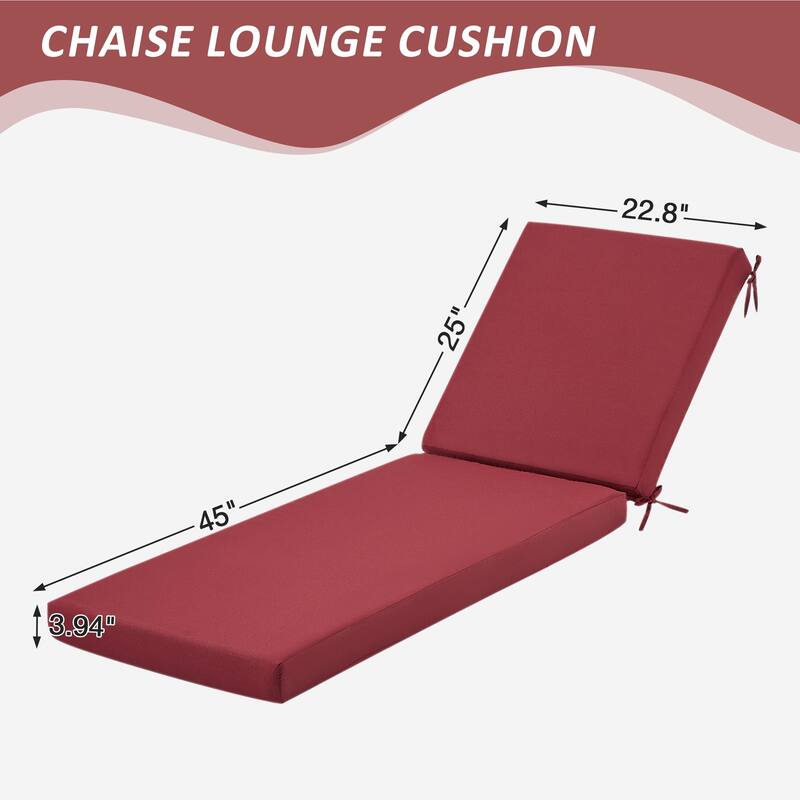 Outdoor Patio Lounge Chair Cushion - Waterproof, UV-Resistant, Striped Design with Removable Cover, Adjustable Straps