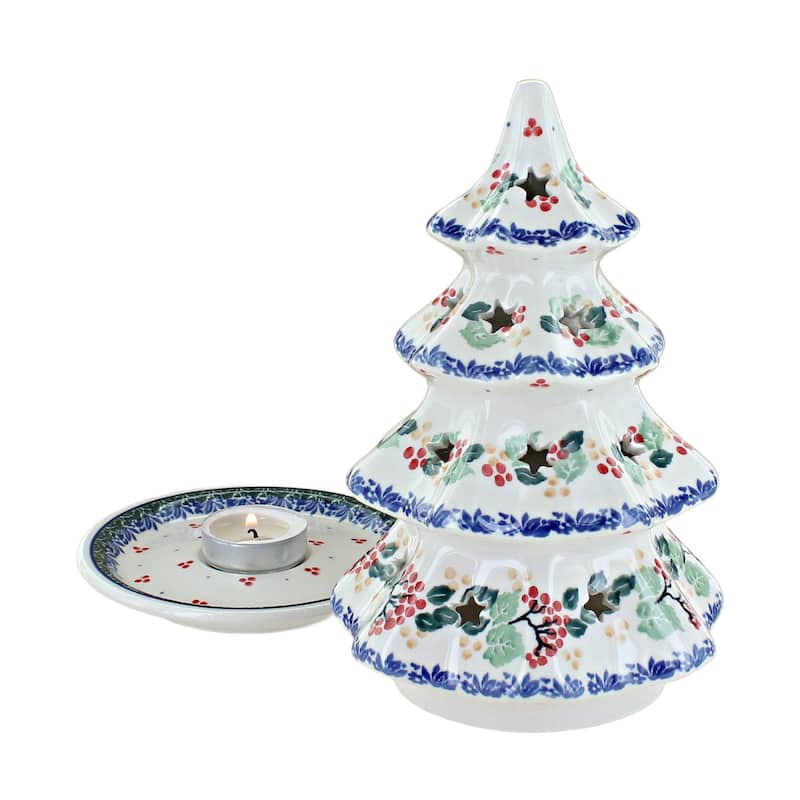 Blue Rose Polish Pottery 602 Ceramika Artystyczna Large Christmas Tree Luminary