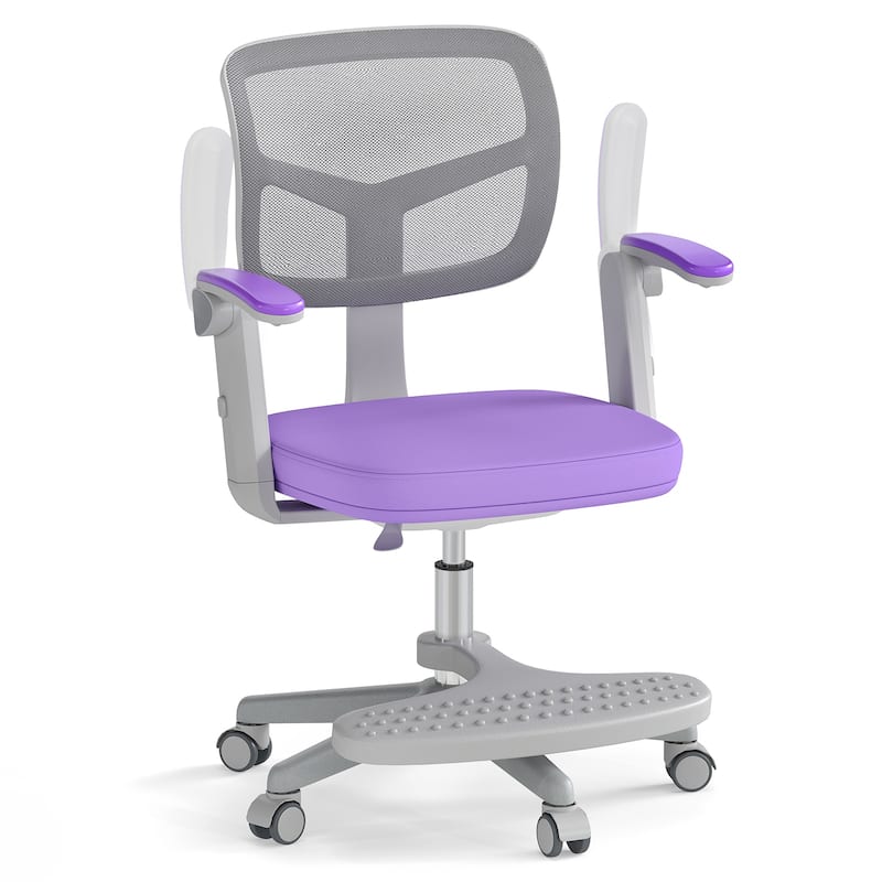 Height Adjustable Children Desk Chair with Swivel Base and Lumbar Support Smooth Wheels - 22.5" x 21.5" x 31.5"-36" - Purple