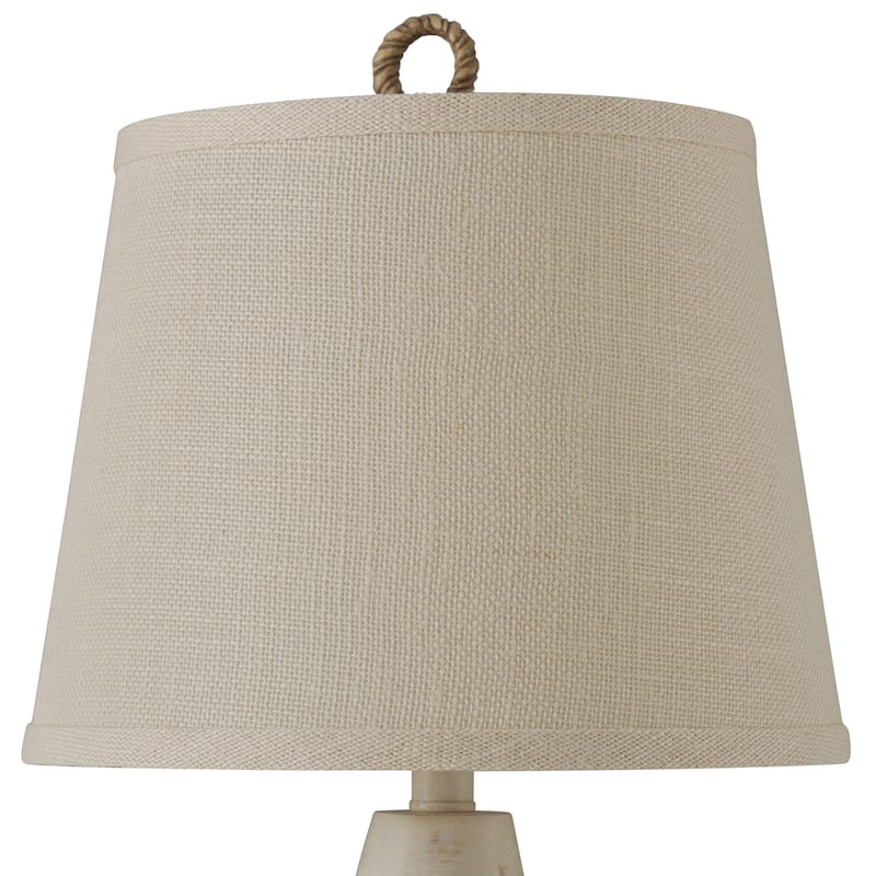 StyleCraft Distressed White Table Lamp - Cream Hardback Canvas Shade