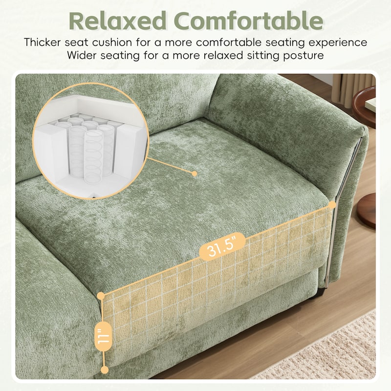 110" Chenille L-Shaped 4-Seater Sectional Sofa with USB/Type-C Charging & Free-Move Ottoman