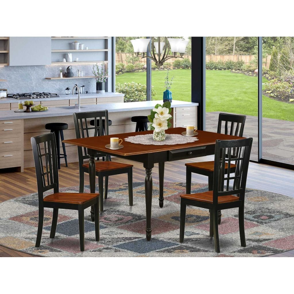 5-Piece Black and Cherry Finish Solid Wood Top - Dining Room Set - (Seats-4)