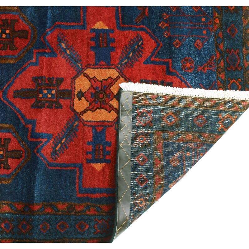 Fine Vintage Distressed Mirwais Navy/Red Runner - 3'3" x 10'1"