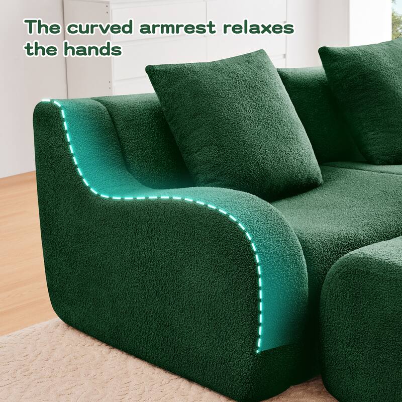 L-Shaped Teddy Fabric 2-Seat Boneless Sofa, No Assembly Required Curved Armrest, Streamlined Design Ergonomic Design