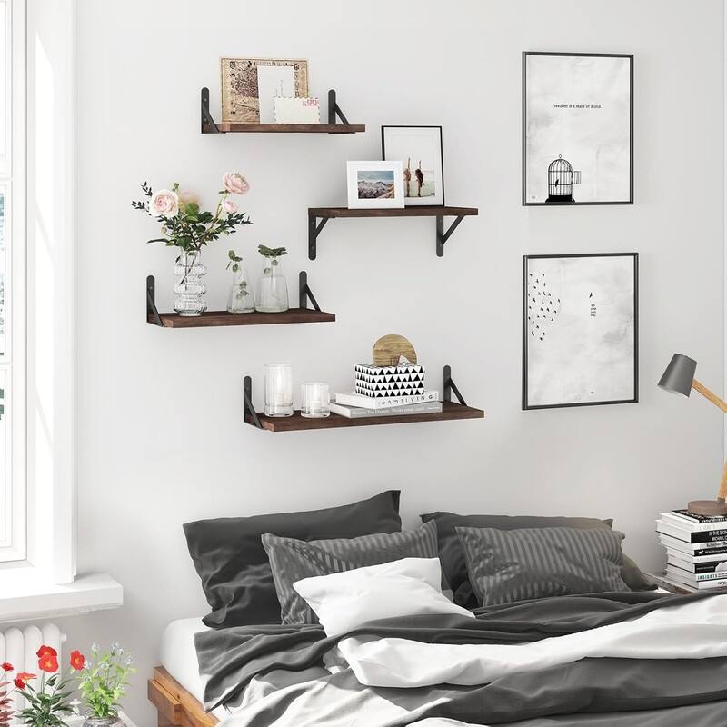 Floating Shelves for Wall, Different Sizes Walnut Wall Shelves - 4.3"D x 6.1"W x 16.5"H