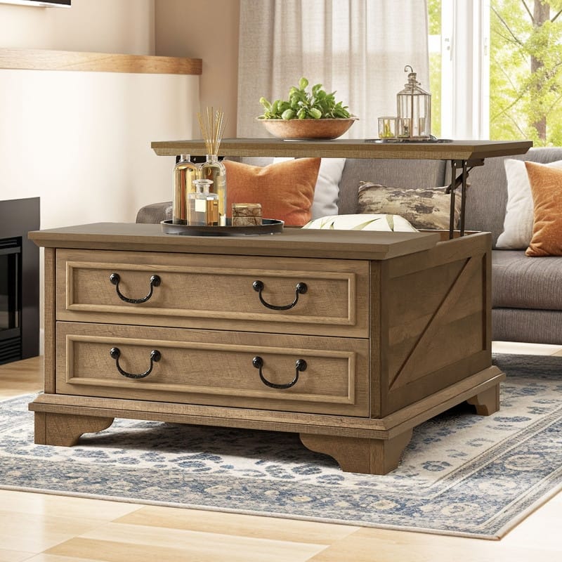 Moasis Farmhouse Lift Top Square Coffee Table with Storage