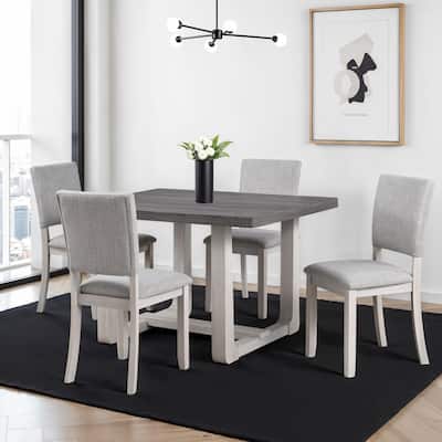 247 Shop At Home Briven Modern 5-Piece Solid Wood Compact Dining Table Set with Trestle Base