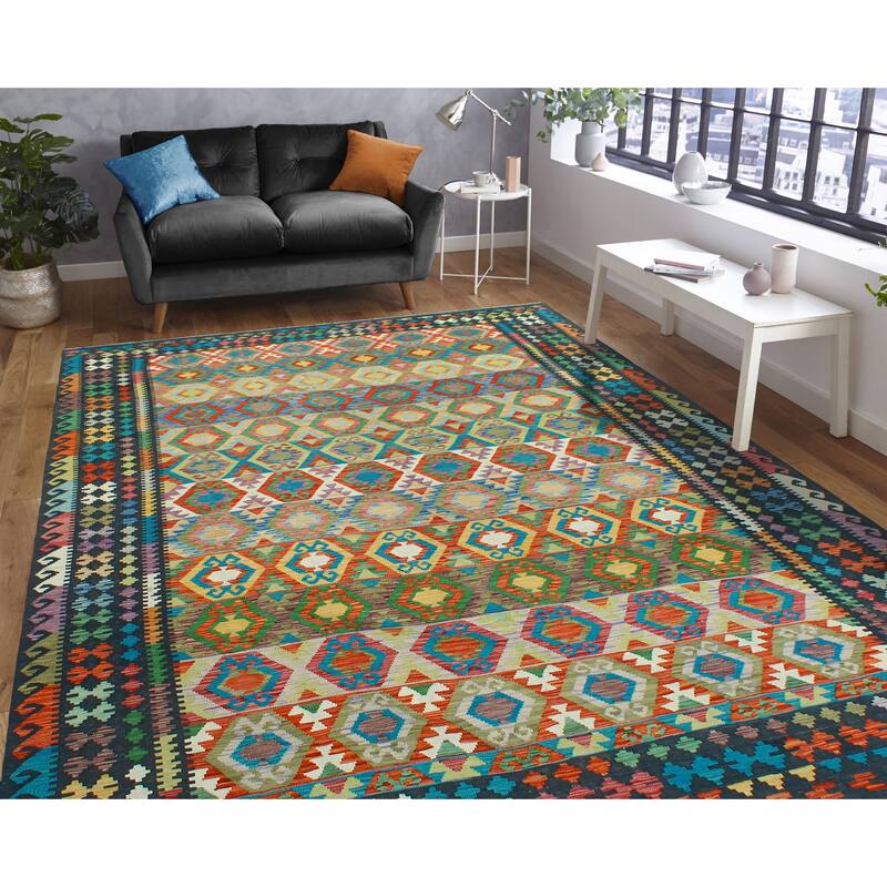Flatweave Norwood Black/Turquoise Rug - 8'2" x 11'8"