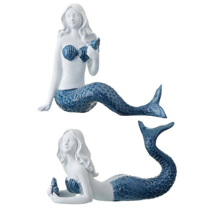 Resin 'Ceramic' Mermaid W Shell 5.25" Set of 2 - 5"