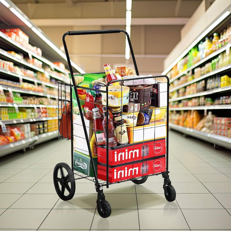 Moasis 40''H Folding Shopping Cart with Dual Storage Baskets