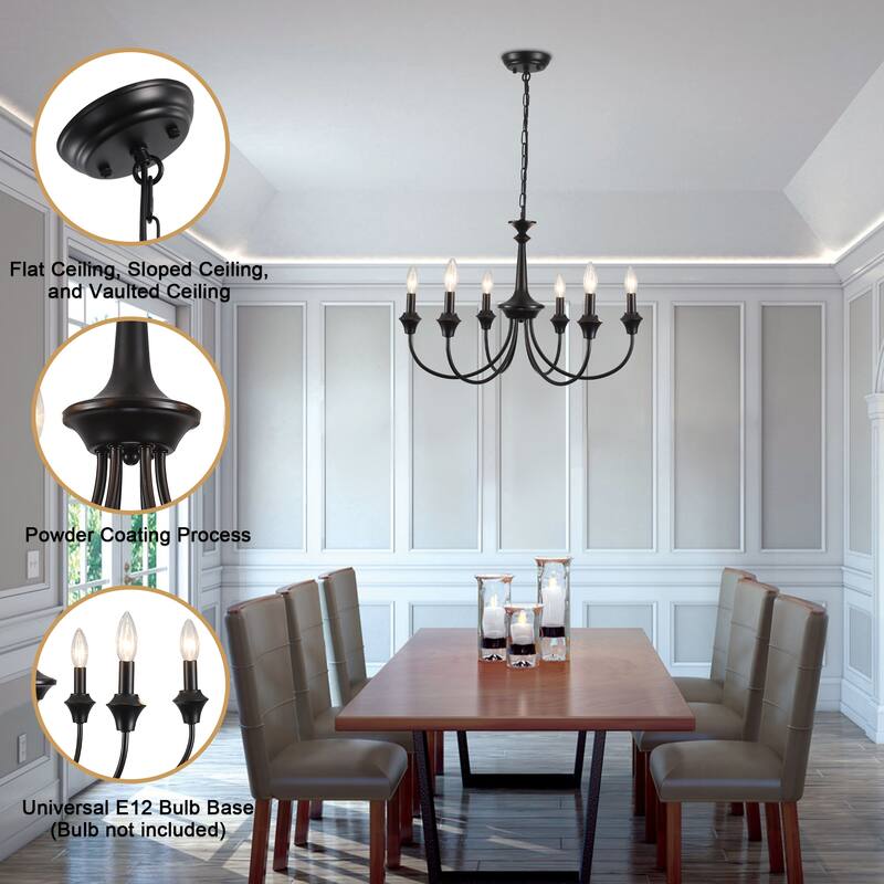 6-Light Modern Chandelier , Farmhouse Candle Chandelier for Dining Room Living Room Bedroom Kitchen - W24.4"x H15.55"