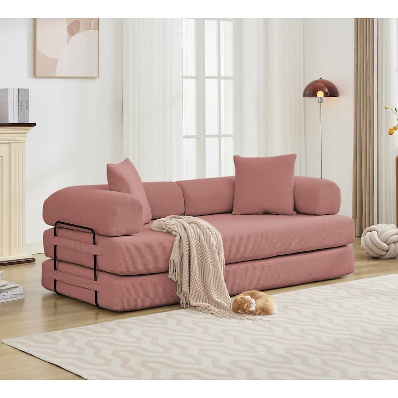 Convertible Out Sofa Bed, 4-in-1 DIY Combination Convertible Sofa, Folding Sleeper Sofa with Adjustable Armrests - Pink