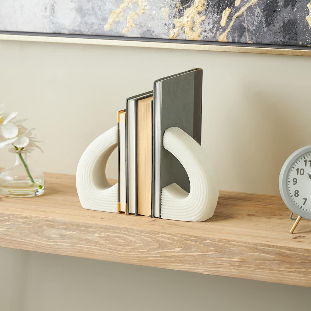 White Polystone Heart Inspired Decorative Bookends with Shimmer Details (Set of 2)