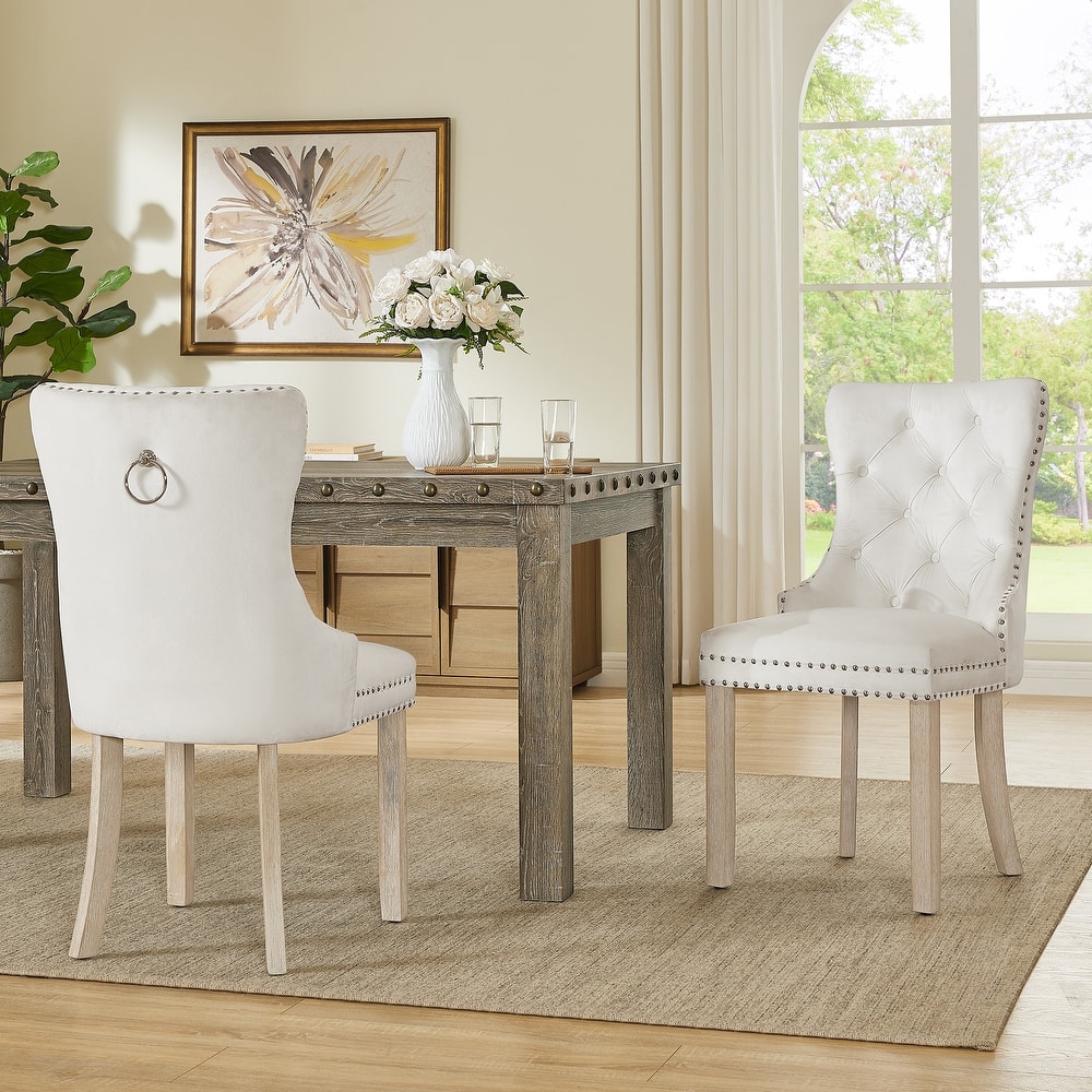Morden Fort Tufted Dining Chair, Accent Chairs with Studded Trim and Pull Ring