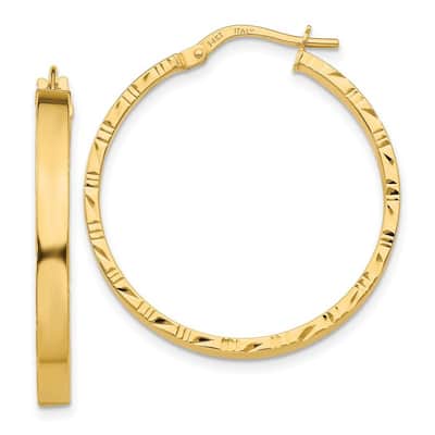 Curata 14k Yellow or White Gold 32.25x3mm Textured Edge Polished Squared Hoop Earrings