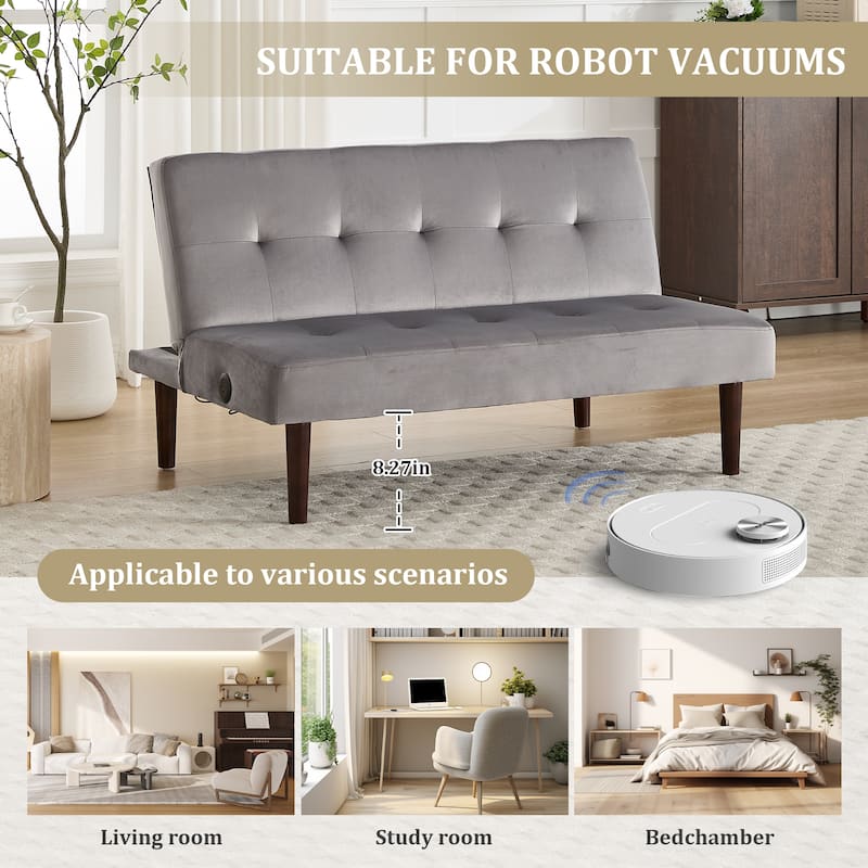 Roomfitters Foldable Flannel Sofa Bed, Adjustable Recliner Futon with Charging Port for Living Room, Bedroom or Office