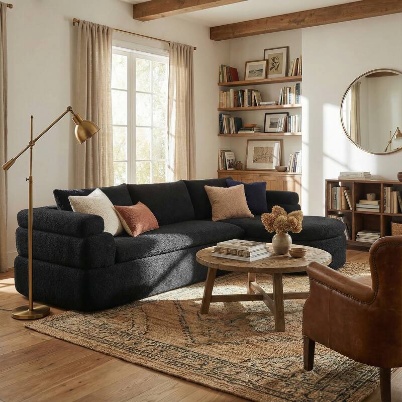 Christopher Knight Home - Compressed Modern L-Shape Upholstered Modular Sectional Sofa - Black - Right Facing