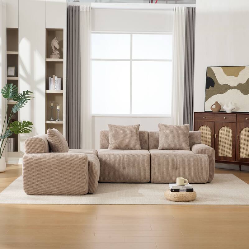 104"W Modern Upholstered Sectional Sofa with 3 Pillows and Ottoman