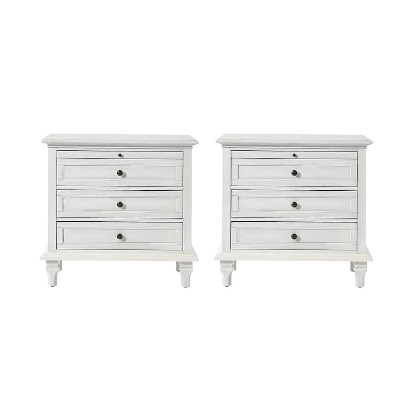 Muriel Farmhouse 3 Drawers Nightstand with Built-In Outlets nad Pull-out Shelf Set of 2 by HULALA HOME