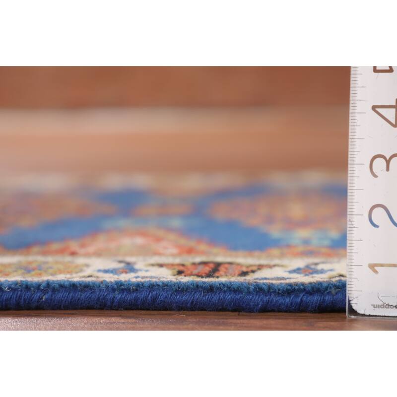 Blue Geometric Viss Indian Runner Rug Handmade Wool Carpet - 2'7"x 10'1"