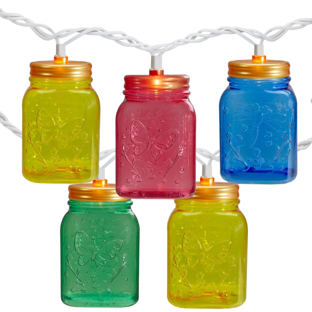 10-Count Multi-Color Mini Mason Jar Novelty String Light Set 7.5ft White Wire - Multicolor