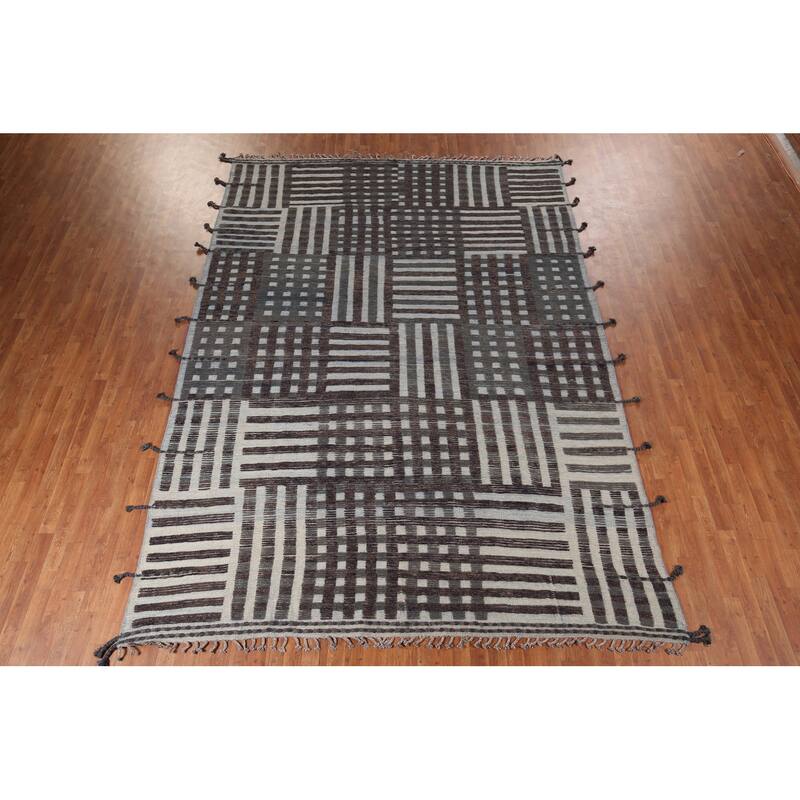 All-Over Checkered Moroccan Oriental Area Rug Hand-Knotted Wool Carpet - 8'10"x 12'7"