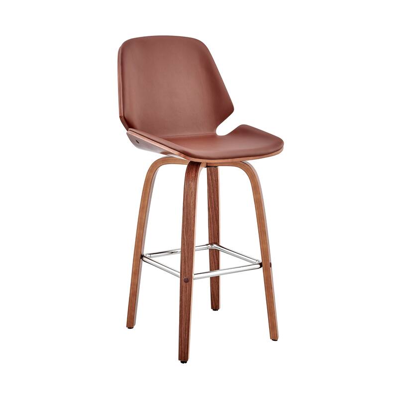Arabela Faux Leather and Wood Swivel Counter Stool - Walnut