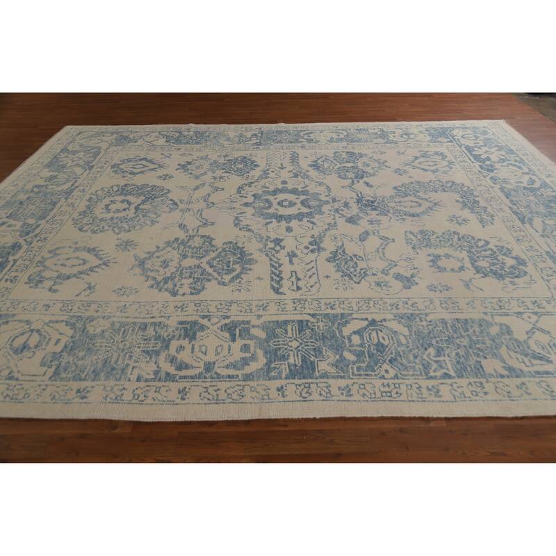 Hand Knotted Oriental 100% Wool Carpet Transitional All-Over Beige & Ivories Oushak Area Rug - 11' 11'' X 9' 3''